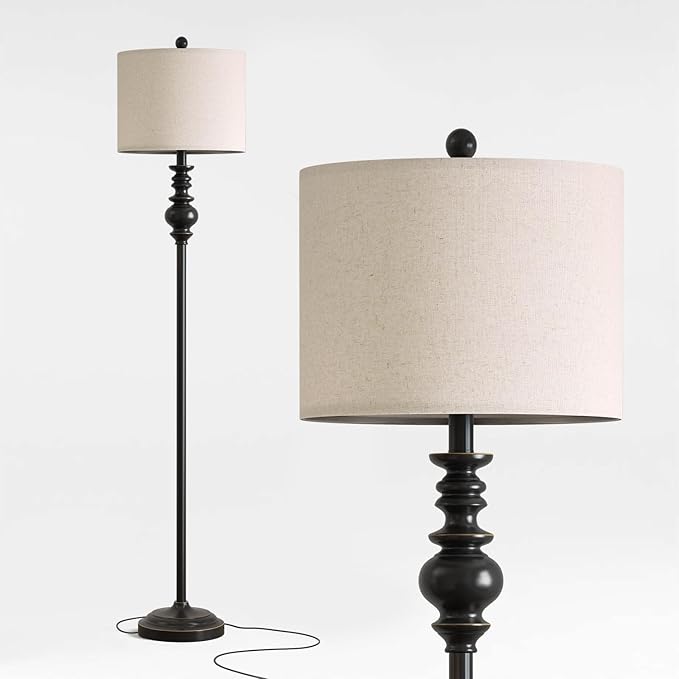 BOBOMOMO 64.25" Farmhouse Floor Lamp for Living Room, Tall Antique Black Standing Lamp with Rotary Switch, Mid-Century Modern Reading Lamp for Bedroom & Office, Minimalist Home Decor Corner Lamp