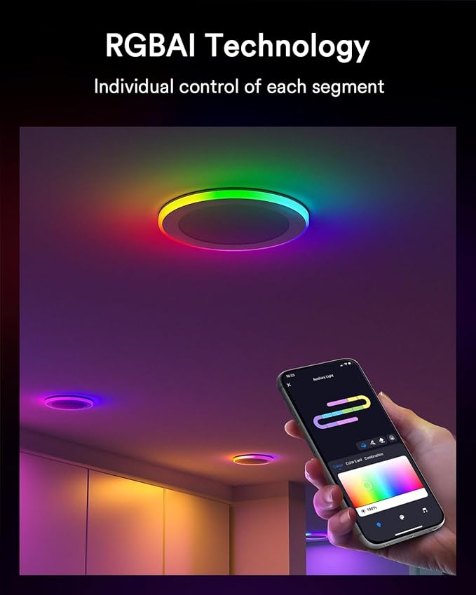 Lumary RGBAI Smart Recessed Lighting 6 Inch with Gradient Accent and Night Ring, 12W 1000LM Wi-Fi LED Recessed Lights, LED Downlight Compatible with Alexa/Google Assistant/Siri, 4PCS