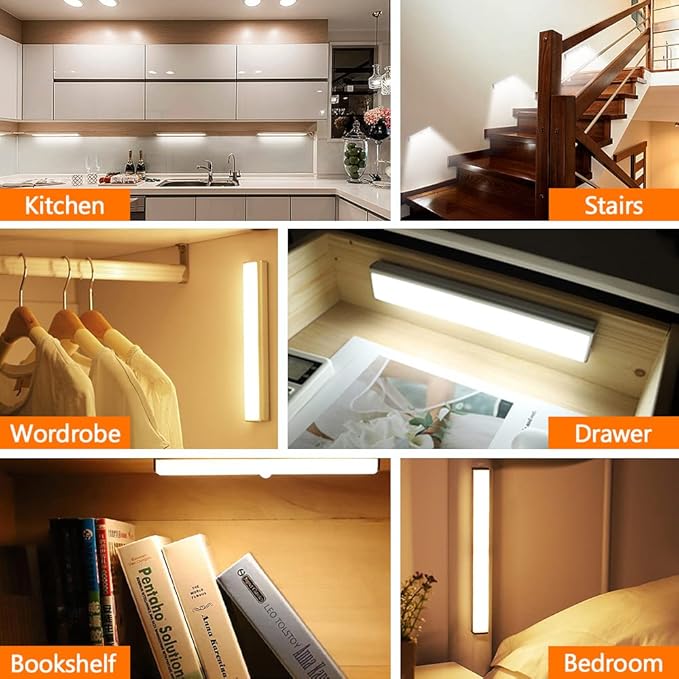 6 Pack LED Motion Sensor Lights, 10 LED Closet Battery Operated Lights, Stick-On Anywhere Magnetic Night Light Bar, Led Safe Light Indoor for Closet Stairs Wardrobe