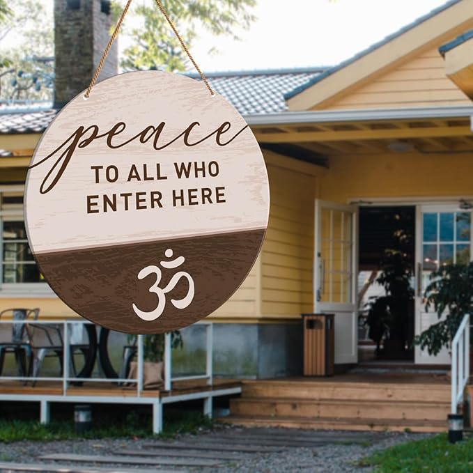 Blessing Sign for Front Door Decor, Zen Den Room Wall Decor Meditation Spiritual Room Door Wooden Hanging Sign Decorations, housewarming gift for New Home House Apartment, Peace to All Who Enter Here
