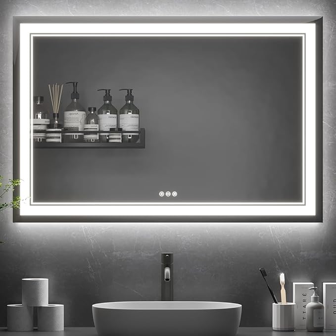 48"x32" LED Bathroom Mirror, Front Smart Mirror, LED Mirror for Bathroom with 3 Colors, Vanity Mirror with Lights, Anti-Fog Wall Mounted, Dimmable Touch Switch Control, Memory