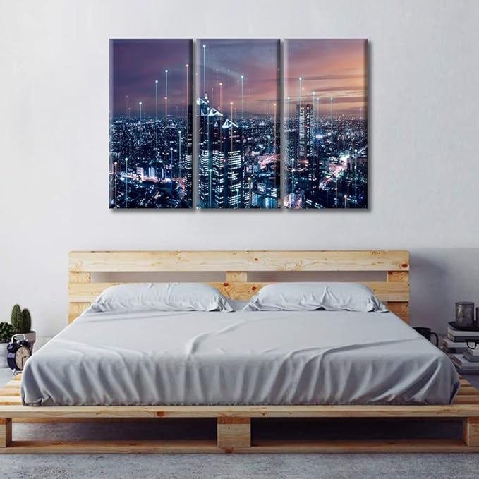 TUMOVO Technology Science Background Poster Home Decor CPU Concept Artwork Wall Art for Living Room 3 Pieces Abstract Futuristic PCB Pattern Artwork Wall Decor Framed Ready to Hang (42" Wx28 H)