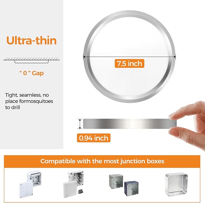 slochi LED Flush Mount Ceiling Light Fixture, 3000K-4000K-6500K & 100W Equivalent Modern Kitchen Recessed Ceiling Lamp 24W 3200Lm 12 Inch Closet Round Surface for Bathroom Laundry-Brushed Nickel