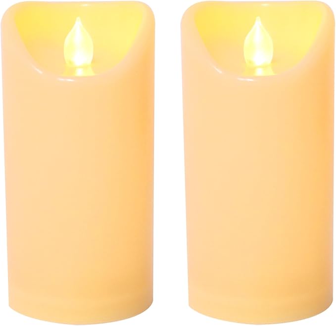 CANDLE CHOICE Outdoor Battery Operated Flameless Candles with Remote Timer Waterproof Flickering Plastic Electric LED Pillar Lights for Lantern Patio Garden Wedding Party Decorations 3x6 Inches 2 Pack