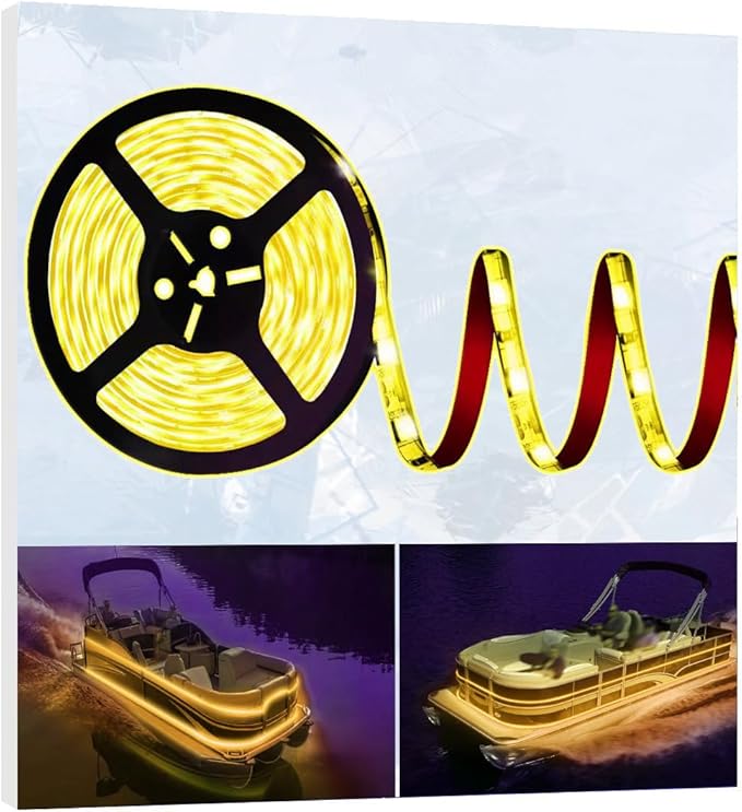 Pontoon Led Boat Lights, 12V 20FT Marine Led Strip Lights, Waterproof Boat Interior Light, Boat Deck Light, Night Fishing Lighting with and Extension Cable for Boats (Amber)