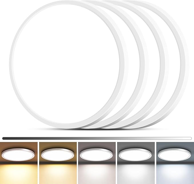 zemty 4Pack LED Flush Mount Ceiling Light, 9Inch 18W Dimmable Ceiling Lights Fixture, 5 Color Temperatures (3000K-6500K) White Round Ceiling Lamp for Bedroom, Kitchen, Hallway,Bathroom