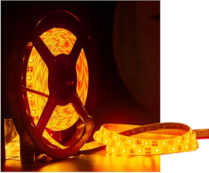 Water-Resistance IP65, 12V Waterproof Flexible LED Strip Light, 16.4ft/5m Cuttable LED Light Strips, 300 Units 3528 LEDs Lighting String, LED Tape(Orange) Power Adapter not Included
