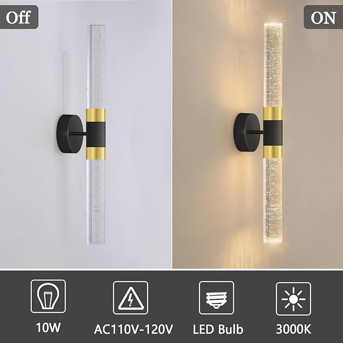 Crystal LED Wall Sconces Wall Light Modern Glam Crystal Vanity Lighting Fixtures for Hallway Dining Living Bedroom Living Room with 2700K Warm Light Bulbs