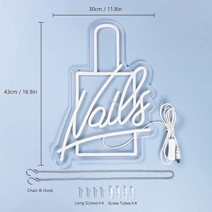 Nails Neon Sign LED Neon Light Signs Nail Polish Light Up Signs for Wall Decor Colorful Acrylic LED Wall Sign Pink Neon Lights for Bedroom Beauty Room Girly Room Nails Salon Decor