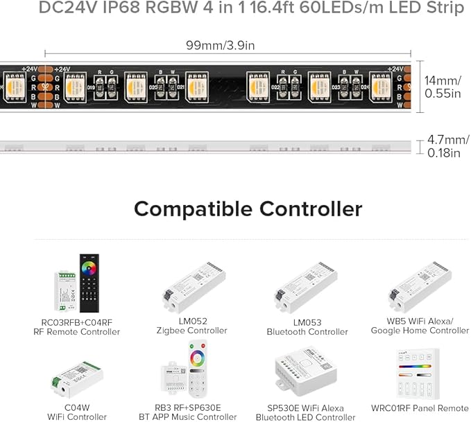 BTF-LIGHTING IP68 Waterproof Outdoor RGBW LED Strip 5050SMD RGB+Cool White(6000K-7000K) 4 Colors in 1 DC24V 5m 16.4ft 60LED/m Multi-Colored Tape Lights for Kitchen Decoration(No Adapter or Controller)