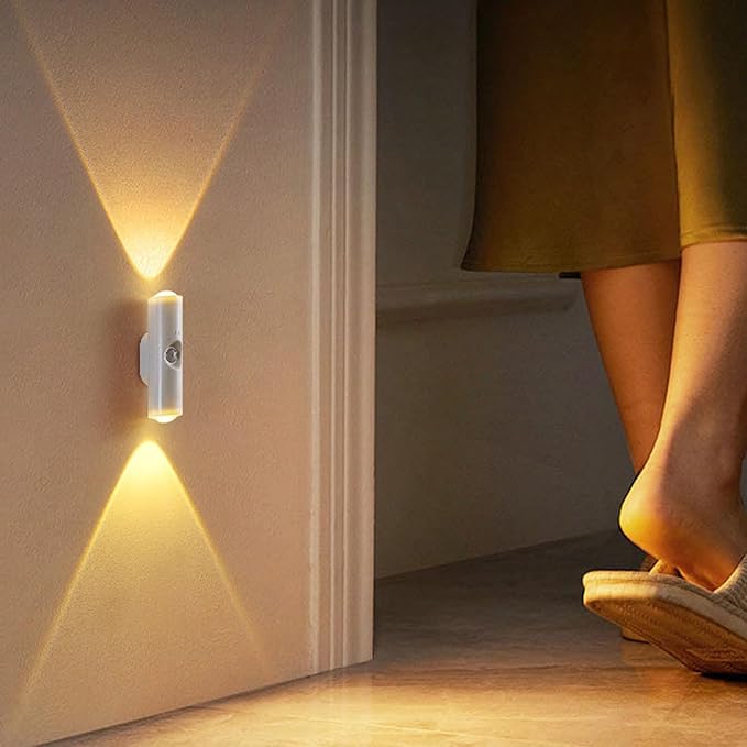 Motion Sensor Wall Lamp - Smart Indoor Night Light Wall Light, Stair Light Rechargeable Sensor Bathroom Light for Bathroom, Bedroom, Living Room, and Courtyard(White, 3 Colors)