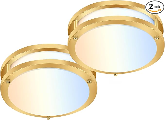 hykolity 10 inch Flush Mount LED Ceiling Light Fixture, 17W 1100lm, 2700K/3000K/3500K/4000K/5000K Adjustable Ceiling Lights, Gold Saturn Dimmable Lighting for Hallway Bathroom - 2 Pack