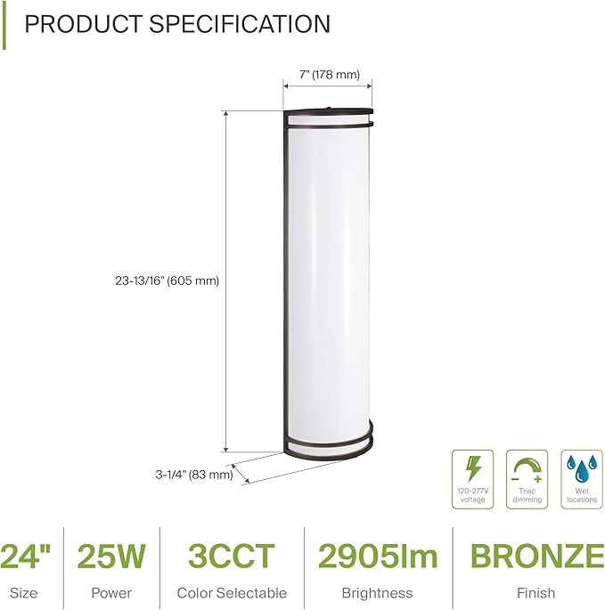 ASD 24 Inch LED Outdoor Sconce Lights - 25W 120-277V 3000K 4000K 5000K Bronze Exterior Lighting Fixtures, Dimmable Exterior Lights for House, Modern Patio Wall Light Fixture ETL