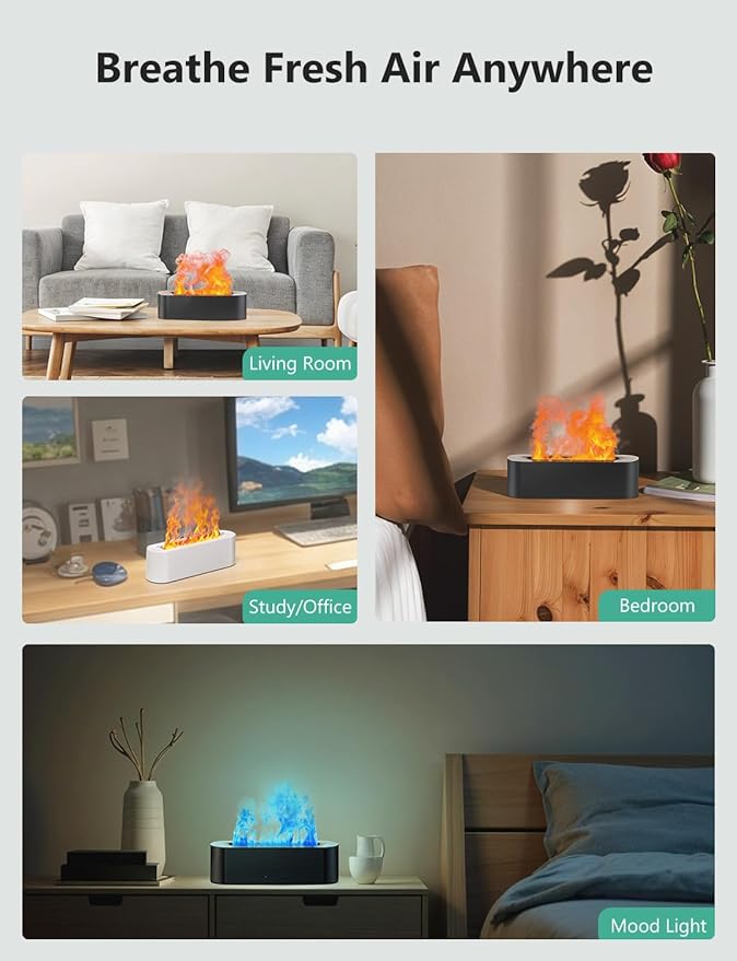 Flame Air Diffuser, Humidifier, Essential Oil Diffuser - 7 Colors, 180mL Capacity (8 Hours), Noiseless Operation, Auto-Off Protection - Perfect for Home Bedroom Office Gifts(Ivory)