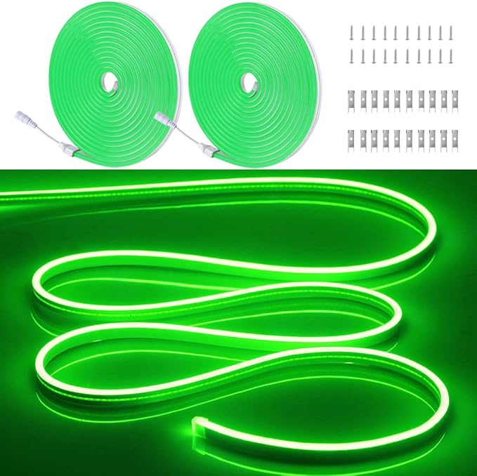 10M/2PCS/32.8FT/Neon Light Strip - Flexible LED Rope Light Waterproof Design for Indoor & Outdoor Use, Perfect for Parties, Holidays, and Home Decor [Power Adapter Not Included] Green