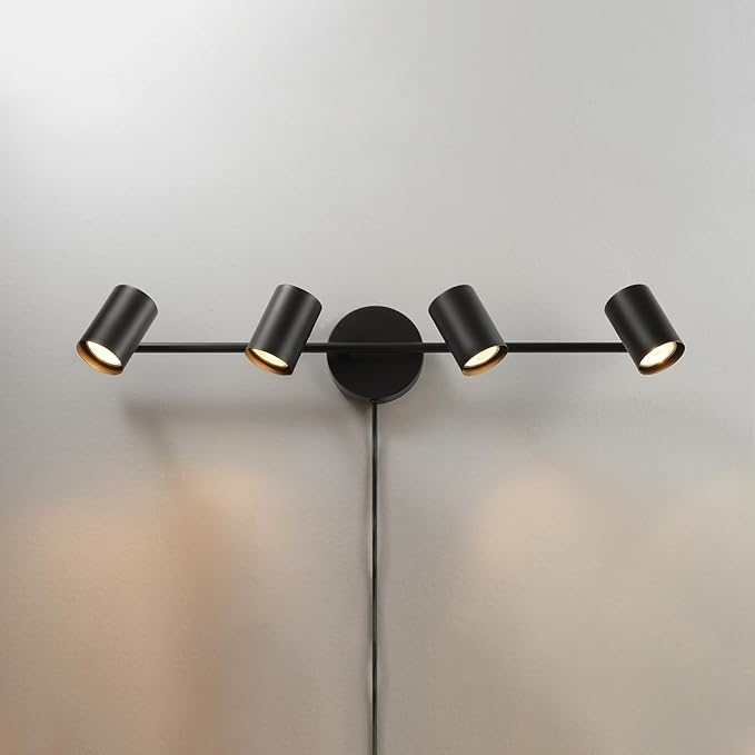 Globe Electric 64000119 4-Light Plug-in Track Lighting, Matte Black Finish, Adjustable Heads, Wall or Ceiling Mount, Modern Industrial Design