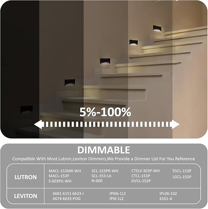 120V Stair Lights Indoor, 3W 5CCT Dimmable LED Stairway Lights Indoor Outdoor for Stairs Steps Decks, IP65 Waterproof, ETL, Aluminum, Bronze, Pack of 1