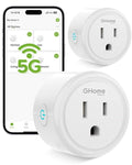 GHome Smart 5G 15A WiFi Smart Plug Compatible with Alexa and Google Home, Outlet Timer Smart Home WiFi Outlet Timer with Remote Control, 5GHz and 2.4GHz Wi-Fi Sockets, ETL FCC Listed, White, 2 Pack