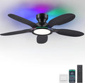 Ceiling Fans with Lights and Remote/APP Control, 52 inch Low Profile Ceiling Fans with Dimmable White + RGB Ring Lights, 6 Speeds 5 Curved Blades for Kids Room Bedroom Bar, Black