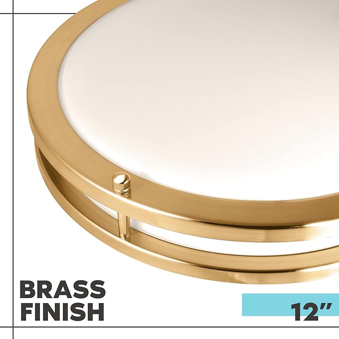 LUXRITE 12 Inch LED Flush Mount Ceiling Light, 5 Color Selectable 2700K | 3000K | 3500K | 4000K | 5000K, Dimmable Ceiling Light Fixture, 14W, 1120 Lumens, Energy Star, ETL Listed, Brushed Brass