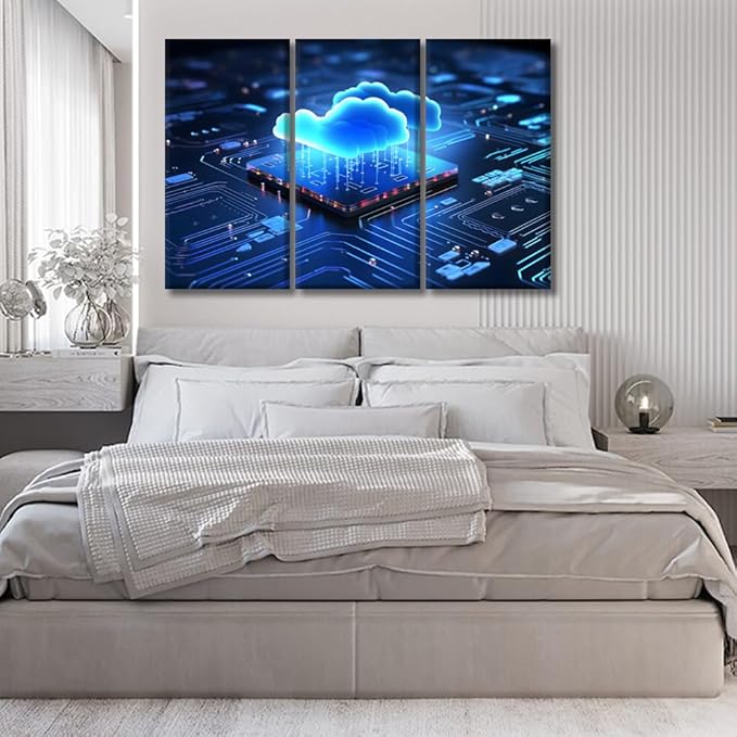 LSIUHWUWI Large Canvas Wall Art Transfer and Storage of Big Data on the Internet Picture Posters, AI Pictures Print on Canvas Wall Art for Office Wall Decor Framed Ready to Hang 20x40inchx3