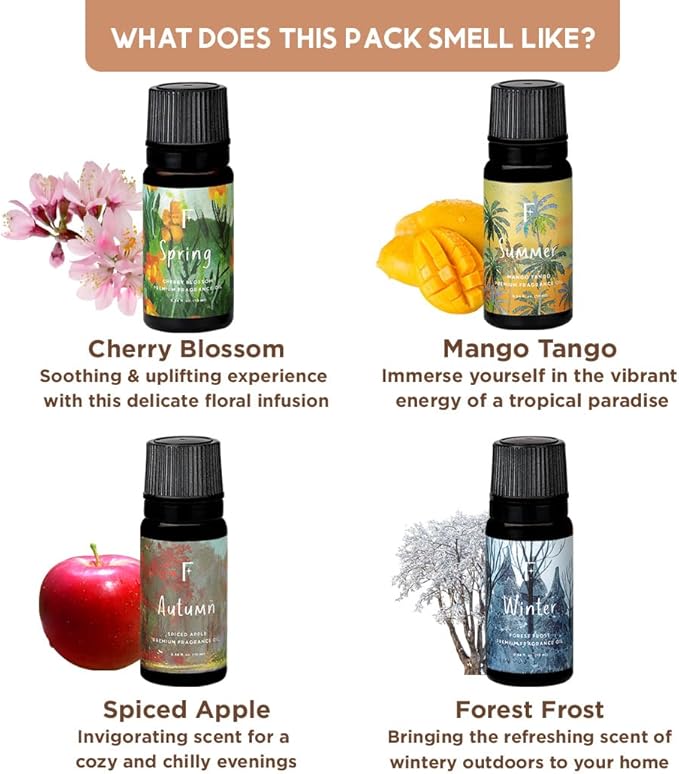 Folkulture Essential Oils for Diffuser for Home | Set of 4 Essential Oil | Diffuser Oils Scented | Essential Oils for Candle Making | Diffusers Fragrance Oils for Soap Making - Seasons