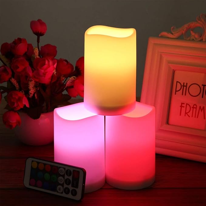 LED Flickering Flameless Candles with Color Changing, Remote Control and Auto-Off Timer, 100 Hours Working Time, Battery-Operated.Multi-Color