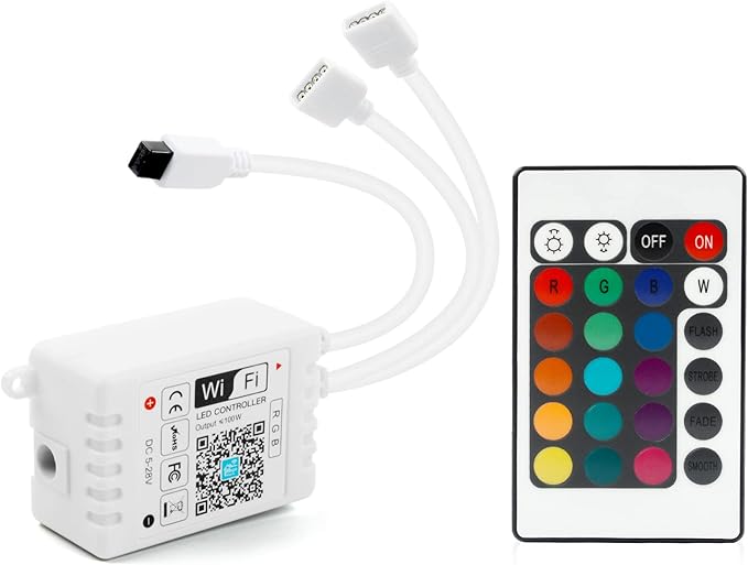 RGBZONE 4PIN WiFi RGB LED Controller, 2-Ports Smart LED Light Strip Controller, DC 5V/12V/24V for SMD 5050 3528 5630 Strip Lights, Compatible with Alexa Google Assistant IFTTT and Siri