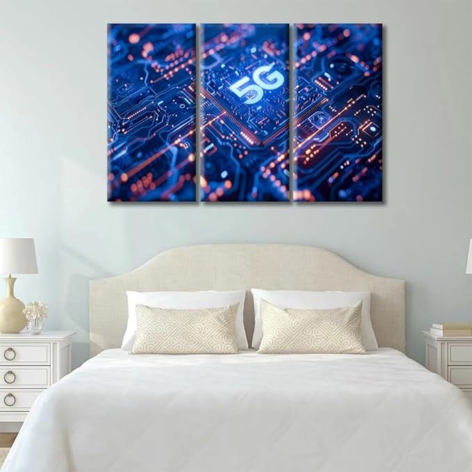 Canvas Painting Print Concept CPU Microchip Pictures Wall Art AI and Data Network Painting for Living Room Bedroom Decor Office Wall Decor Stretched and Framed Ready to Hang 60"Wx40"H