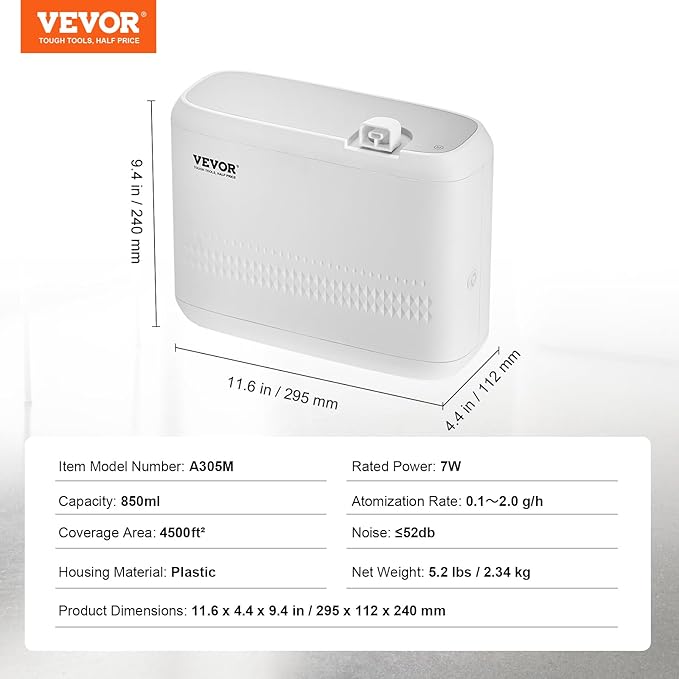 VEVOR Upgrade HVAC Scent Diffuser for Whole House, 850ml Bluetooth Smart Essential Oil Diffuser with Cold Air Tech, Waterless Scent Air Diffuser, Cover Up to 4500 Sq.Ft for Large Room, Hotel, Office