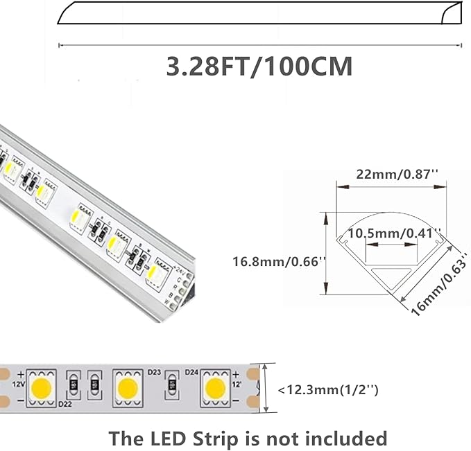 10-Pack 3.3FT 1Meter V Shape LED Strip Aluminum Channel Diffuser System, Extruded Alu Track Milky Cover with Corner Connector and Mounting Kit,Easy Cut and Installed Curved Lens Profile