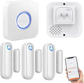 Door Chime with Phone App,WiFi Door Open Contact Sensor Alarm Chime with 600 FT Range,WiFi Door Ringer Alert for Business/Store/Home/Office When Enter (Three Sensor One Gateway)