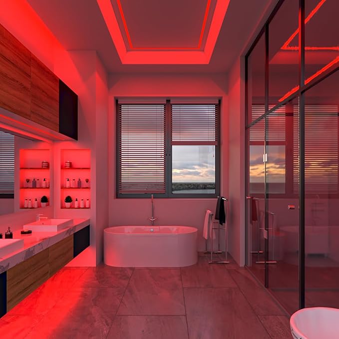BTF-LIGHTING FCOB IP65 Waterproof Red Color COB LED Strip 16.4FT DC12V 480LED/m 8mm Width Flexible High Density CRI 90+ Dimmable LED Light for Home Indoor Decor(No Controller or Adapter)