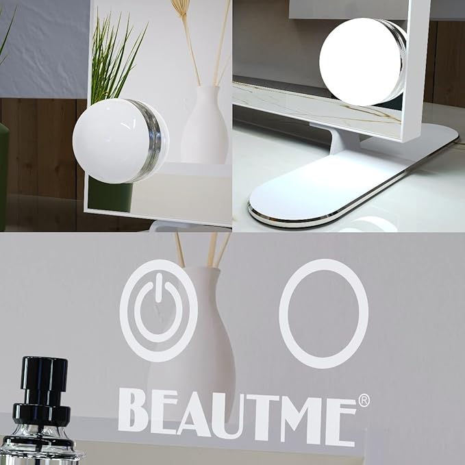 BEAUTME Vanity Mirror with Lights, Hollywood Makeup Mirror with 14pcs Dimmer Bulbs, Smart Touch Control,Tabletop/Wall Mounted for Bedroom, Bathroom, Dressing romm, White 20 x 23.6 Inch