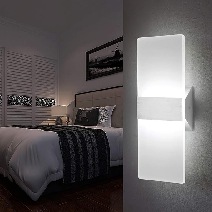 ChangM Modern LED Acrylic Wall Sconce 12W Cool White 6000K Up Down Lamp for Bedroom Corridor Stairs Bathroom Indoor Lighting Fixture Lamps Home Room Decor Not Dimmable No Plug(1 Pack)