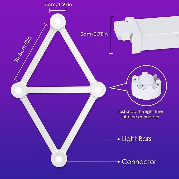 RGB Wall Light lines, Smart Gaming LED Lights DIY Geometry Splicing Gaming Wall Light Bar, Backlit Modular APP Control Colour Changing for Game Room,Bedroom,Home Decor Lights (5 Lines, White)