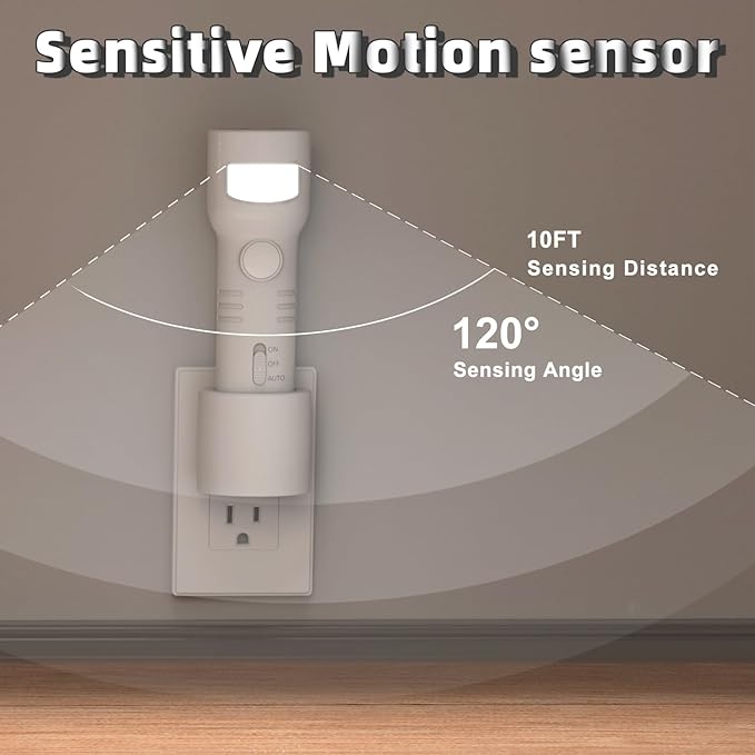 Motion Sensor Night Light, 4 in 1 LED Rechargeable Plug in Flashlight & Nightlight, Emergency Power Failure Light for Bedroom, Hotel Hallways, Hurricane (2 Pack)