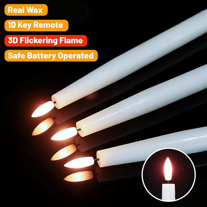 Wondise Rechargeable Flameless Taper Candles, Battery Operated Candles with Remote&Timer, Real Wax LED Candlesticks 3D Wick Flickering for Home Wedding Christmas Decor