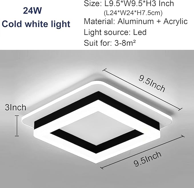 Motion Sensor LED Ceiling Light Indoor, 24W Black Mount Motion Activated 7.87inch Flush Mount Lighting Fixture for Closet Laundry Bathroom Hallway Stair Porch Basement, Cool White