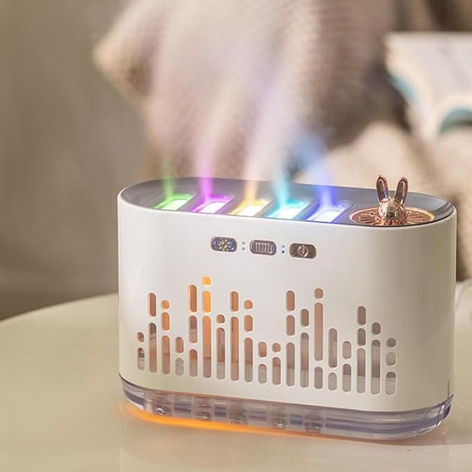 RGB Essential Oil Diffuser, 700ml Capacity, 7 Color Changing Fire Effect, Music Sync LED Lights, USB Powered, Auto Shut Off for Bedroom Home Office