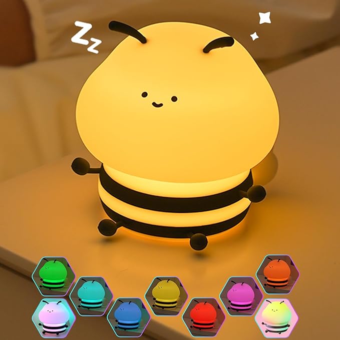 Little Bee Night Light, Cute LED Light, Silicone Dimmable Kids Bedroom Night Light, Rechargeable Bedside Touch Light, Fun Office Desk Lamp and Home Decor(Bee)…
