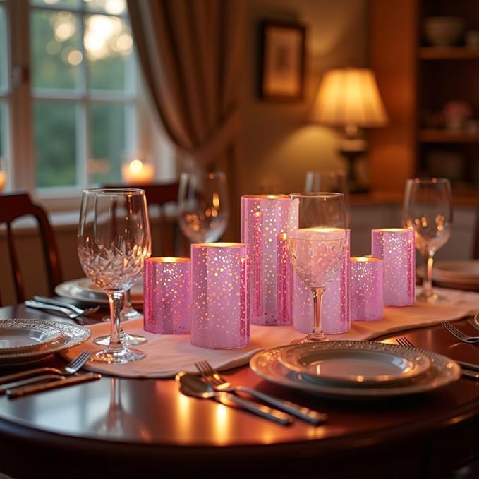 Pink Flameless LED Candles with Remote – Mercury Glass, Real Wax, Warm White Flicker, 500+ Hrs, Easter & Spring Decor for Women, Valentine's Day. Batteries Included