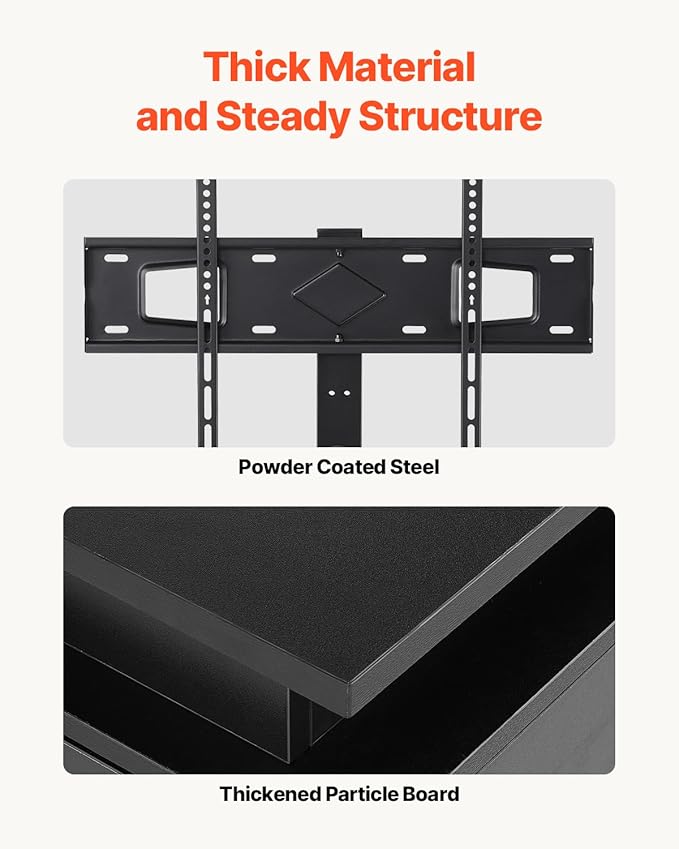 VEVOR 60" TV Stand with Mount for up to 75 in TVs, Entertainment Center with Power Outlet & LED Lights, Height Adjustable TV Console with Mount with 3 Tiers Storage Cabinets for Bedroom, Living Room