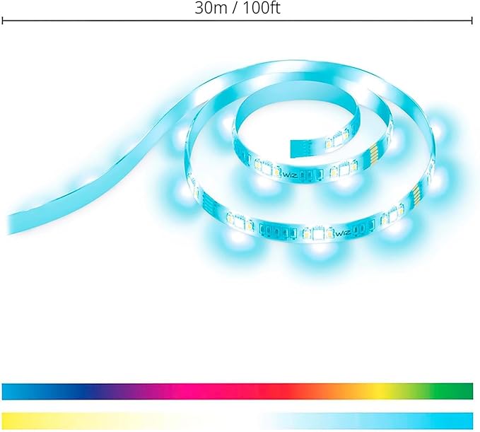 WiZ Connected Smart Light Strip - Sunset to Sunrise Automation + Preset Light Modes + Control with Voice or App, Full Color RGB, 100 ft Cut to Fit