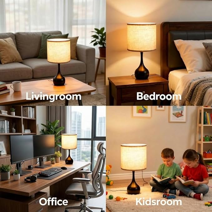 Touch Table Lamp for Bedroom Set of 2,3 Way dimmable Nightstand Bedside Lamp with Linen Shade,Desk Lamp for Living Room, Guest Room, Home Office