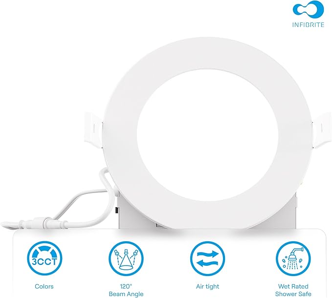 INFIBRITE 4 Inch 3CCT Selectable 9W 750LM Thin LED Ceiling Light Kit, Dimmable, Wet Rated