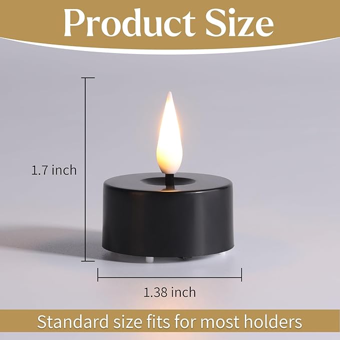 Eywamage Black Flameless LED Tealights with Timer, Flickering Battery Operated Tea Lights Votive Candles Set of 12