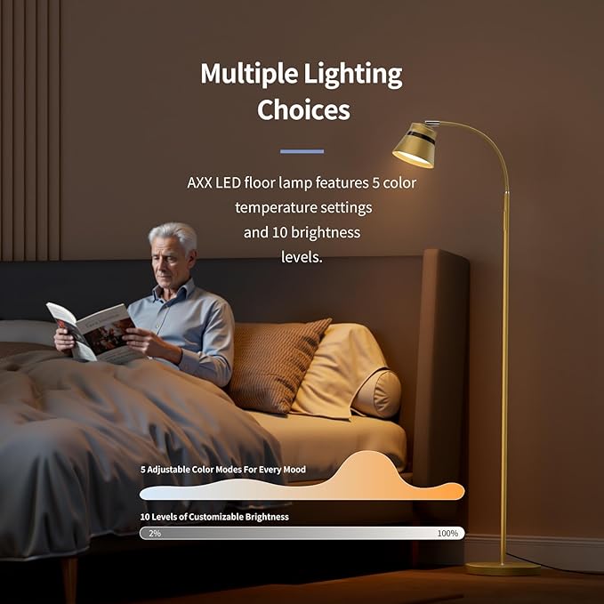 AXX Gold Floor Lamp, 60-Inch Standing Reading Light for Office/Bedroom/Living Room, LED Bulb Included