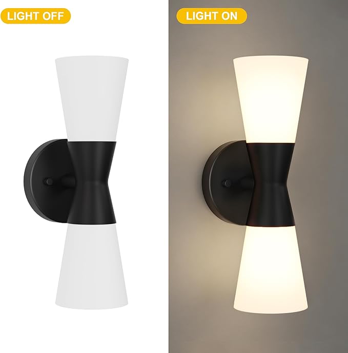 Bathroom Wall Sconce, Modern Indoor Vanity Light Fixtures 13", Up Down Lighting, Wall Mount Lamp for Living Room Bedroom Hallway Stairway Fireplace Mirror E26 Base 1PC White&Black