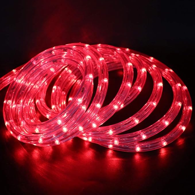 7/16" Rope Light Outdoor, 2-Wire Waterproof LED Rope Light Kit,110V-120V PVC 30 LED/M Tube Lights Strip for Background, Outdoor, Christmas, Home Decoration (23ft/7m, Red)